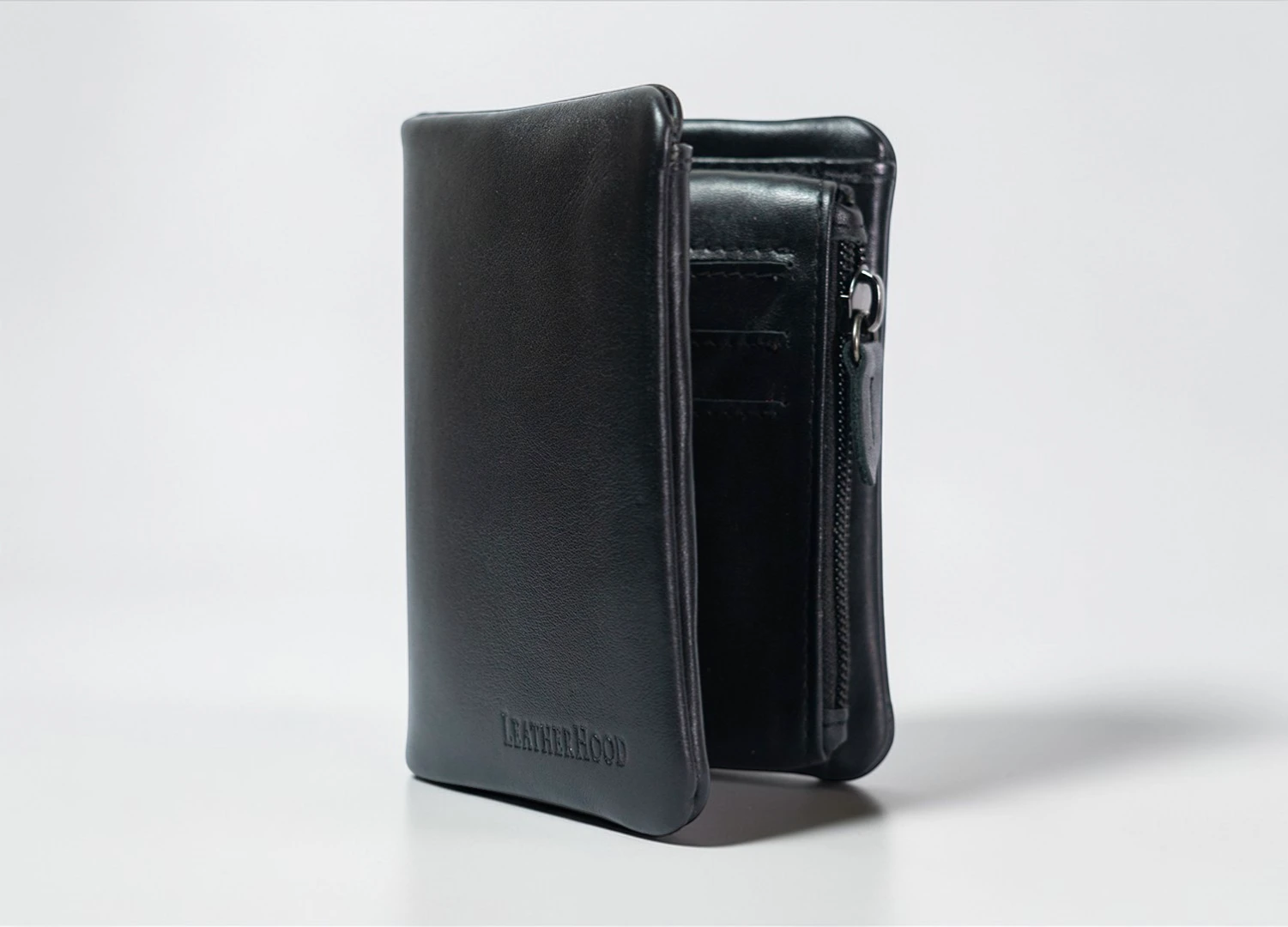 𝐋𝐞𝐚𝐭𝐡𝐞𝐫𝐇𝐨𝐨𝐝 𝐒𝐞𝐦𝐢-𝐥𝐨𝐧𝐠 𝐖𝐚𝐥𝐥𝐞𝐭 -- (Black) - Image 2